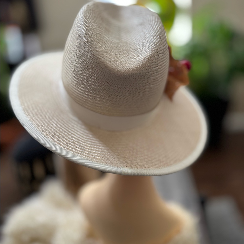 EUC Louise Green cream fedora cherry straw hat - Picture 6 of 16